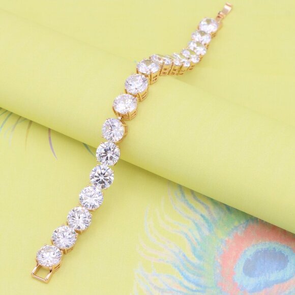 "Rose Gold Plated Brass Bracelet with Large Sparkling Round Stones, XPBL0925 - Picture 3 of 12